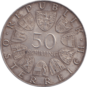 1972 SILVER 50 SCHILLING AUSTRIA - SILVER WORLD COINS - Cambridgeshire Coins