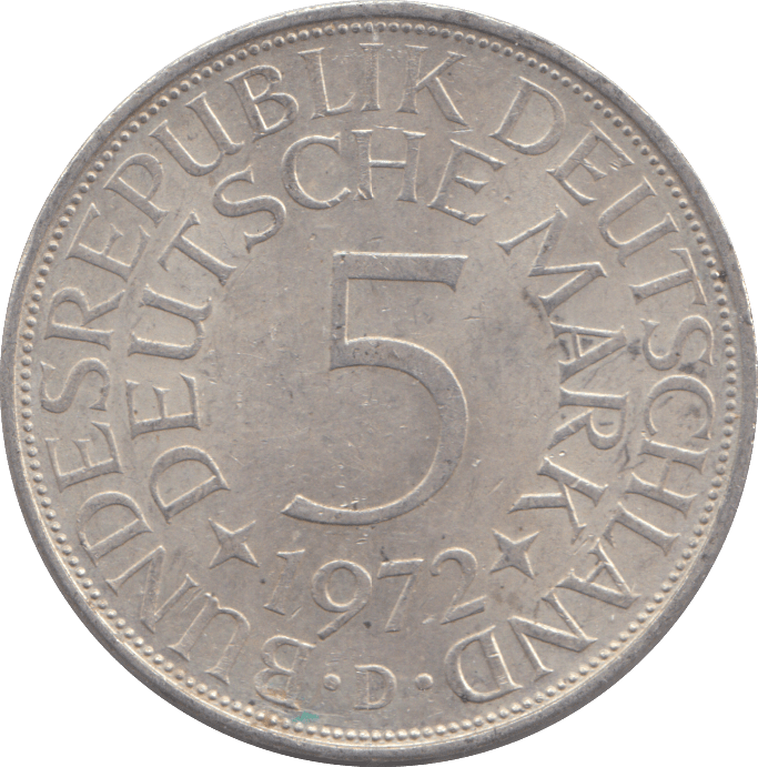 1972 SILVER GERMANY 5 MARKS - SILVER WORLD COINS - Cambridgeshire Coins