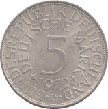 1972 SILVER GERMANY 5 MARKS - SILVER WORLD COINS - Cambridgeshire Coins