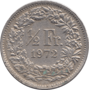 1972 SILVER HALF FRANC SWITZERLAND - SILVER WORLD COINS - Cambridgeshire Coins