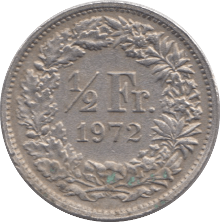 1972 SILVER HALF FRANC SWITZERLAND - SILVER WORLD COINS - Cambridgeshire Coins