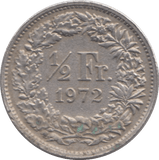 1972 SILVER HALF FRANC SWITZERLAND - SILVER WORLD COINS - Cambridgeshire Coins
