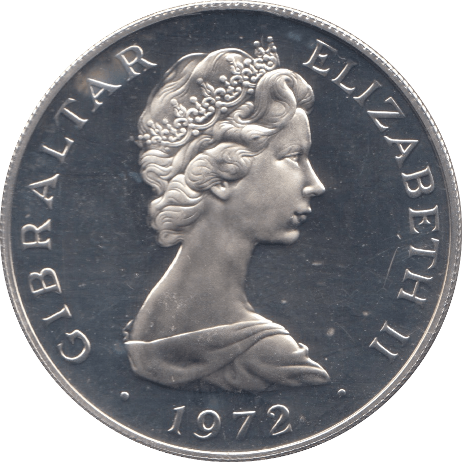 1972 SILVER PROOF ONE CROWN GIBRALTAR - SILVER WORLD COINS - Cambridgeshire Coins
