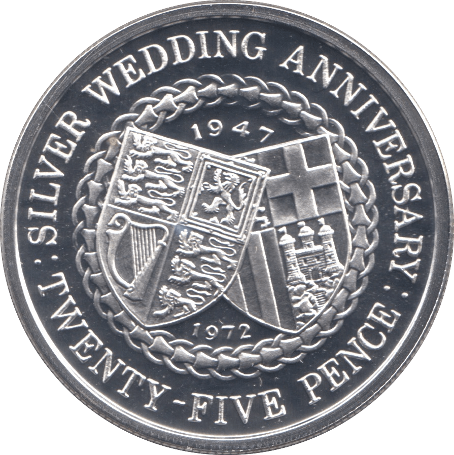 1972 SILVER PROOF SILVER WEDDING ANNIVERSARY 25 NEW PENCE ISLE OF MAN - SILVER WORLD COINS - Cambridgeshire Coins