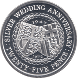 1972 SILVER PROOF SILVER WEDDING ANNIVERSARY 25 NEW PENCE ISLE OF MAN - SILVER WORLD COINS - Cambridgeshire Coins