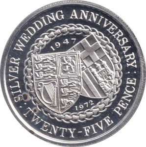 1972 SILVER PROOF SILVER WEDDING ANNIVERSARY 25 NEW PENCE ISLE OF MAN - SILVER WORLD COINS - Cambridgeshire Coins