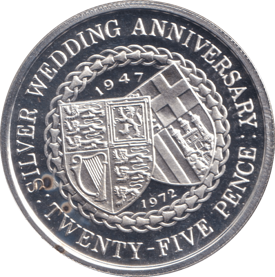1972 SILVER PROOF SILVER WEDDING ANNIVERSARY 25 NEW PENCE ISLE OF MAN - SILVER WORLD COINS - Cambridgeshire Coins