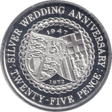1972 SILVER TWENTY FIVE PENCE ISLE OF MAN SILVER WEDDING ANNIVERSARY - SILVER WORLD COINS - Cambridgeshire Coins