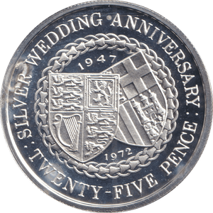 1972 TWENTY FIVE PENCE ISLE OF MAN SILVER WEDDING ANNIVERSARY 2 - SILVER WORLD COINS - Cambridgeshire Coins