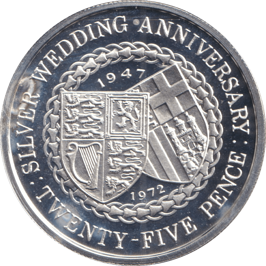1972 TWENTY FIVE PENCE ISLE OF MAN SILVER WEDDING ANNIVERSARY 2 - SILVER WORLD COINS - Cambridgeshire Coins