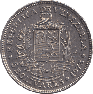 1973 FIVE BOLIVARES VENEZUELA - WORLD COINS - Cambridgeshire Coins