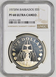 1973 FM BARBADOS FIVE DOLLARS ( NGC ) PF 68 ULTRA CAMEO - NGC SILVER COINS - Cambridgeshire Coins