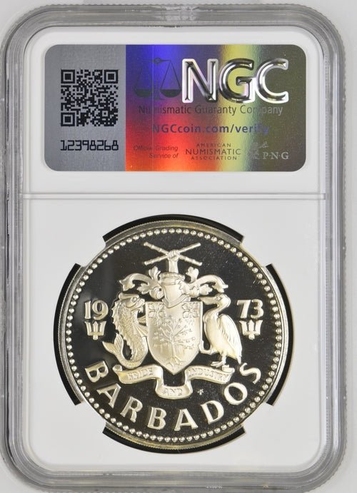 1973 FM BARBADOS FIVE DOLLARS ( NGC ) PF 68 ULTRA CAMEO - NGC SILVER COINS - Cambridgeshire Coins