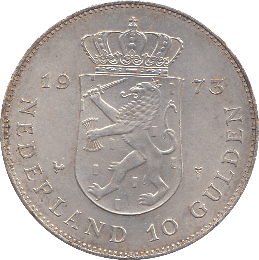 1973 SILVER 10 GLUDEN NETHERLANDS - SILVER WORLD COINS - Cambridgeshire Coins