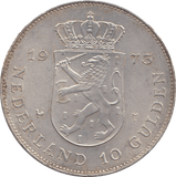 1973 SILVER 10 GLUDEN NETHERLANDS - SILVER WORLD COINS - Cambridgeshire Coins