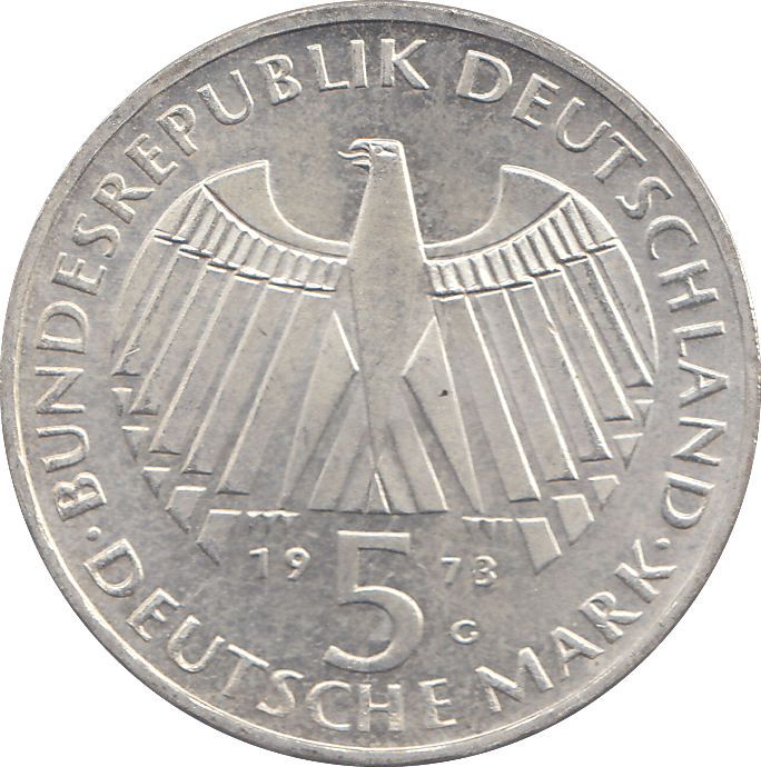 1973 SILVER GERMANY 5 MARKS - WORLD COINS - Cambridgeshire Coins