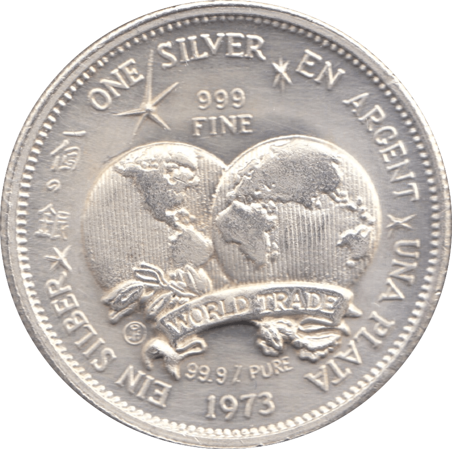1973 SILVER INTERNATIONAL WORLD TRADE UNIT .999 FINE SILVER ROUND