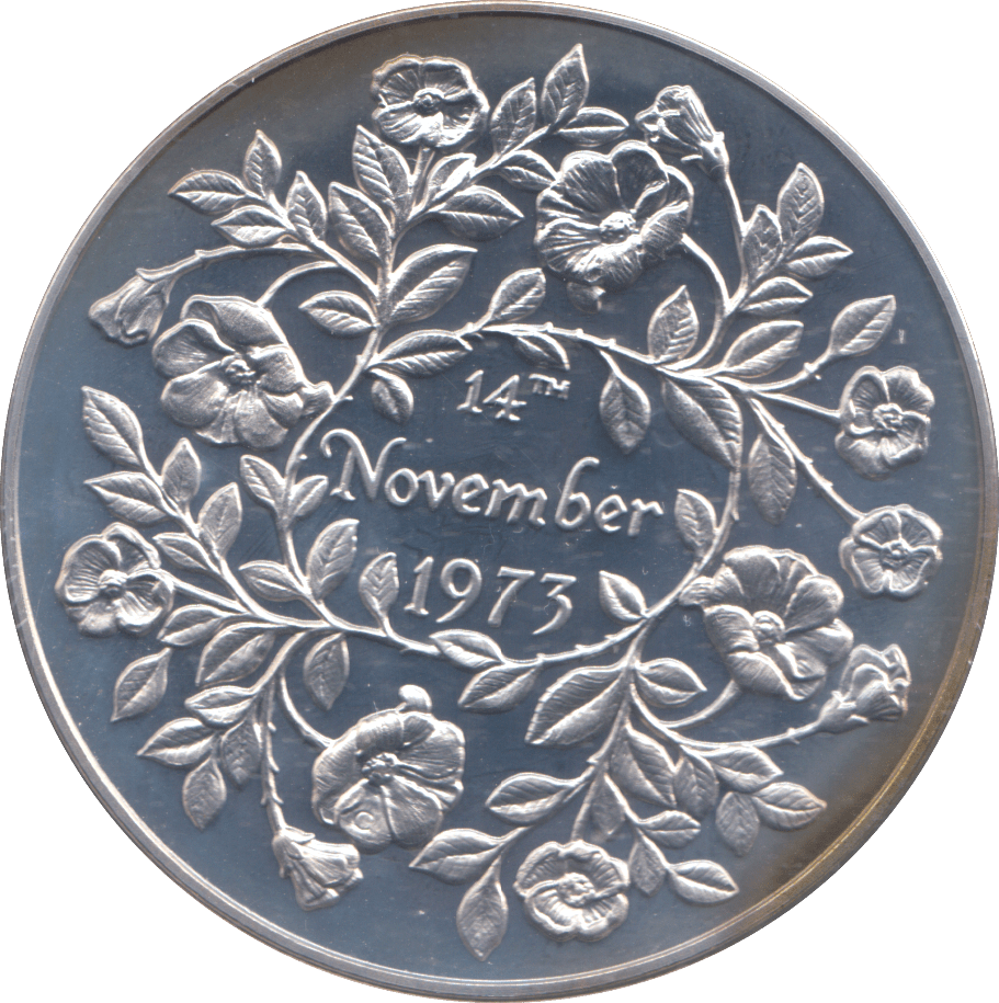 1973 SILVER PROOF COMMEMORATIVE COIN THE WEDDING OF PRINCESS ANNE AND CAPTAIN MARK PHILLIPS - SILVER WORLD COINS - Cambridgeshire Coins