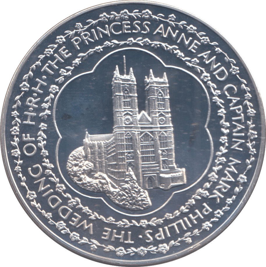 1973 SILVER PROOF COMMEMORATIVE COIN THE WEDDING OF PRINCESS ANNE AND CAPTAIN MARK PHILLIPS - SILVER WORLD COINS - Cambridgeshire Coins