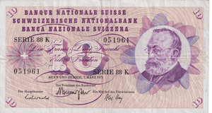 1973 SWITZERLAND 10 FRANCS BANKNOTE REF-1715 - WORLD BANKNOTES - Cambridgeshire Coins