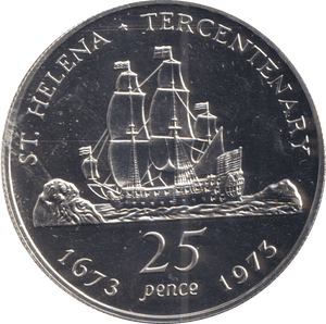 1973 TWENTY FIVE PENCE ST. HELENA TERCENTENARY - SILVER WORLD COINS - Cambridgeshire Coins