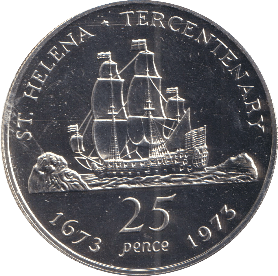 1973 TWENTY FIVE PENCE ST. HELENA TERCENTENARY - SILVER WORLD COINS - Cambridgeshire Coins