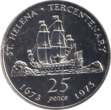 1973 TWENTY FIVE PENCE ST. HELENA TERCENTENARY - SILVER WORLD COINS - Cambridgeshire Coins