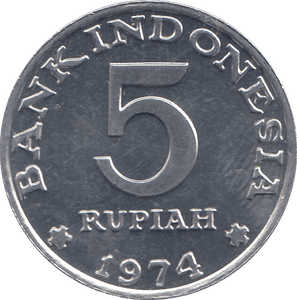 1974 INDONESIA FIVE RUPIAH - WORLD COINS - Cambridgeshire Coins