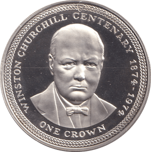 1974 ONE CROWN ISLE OF MAN WINSTON CHURCHILL CENTENARY - SILVER WORLD COINS - Cambridgeshire Coins
