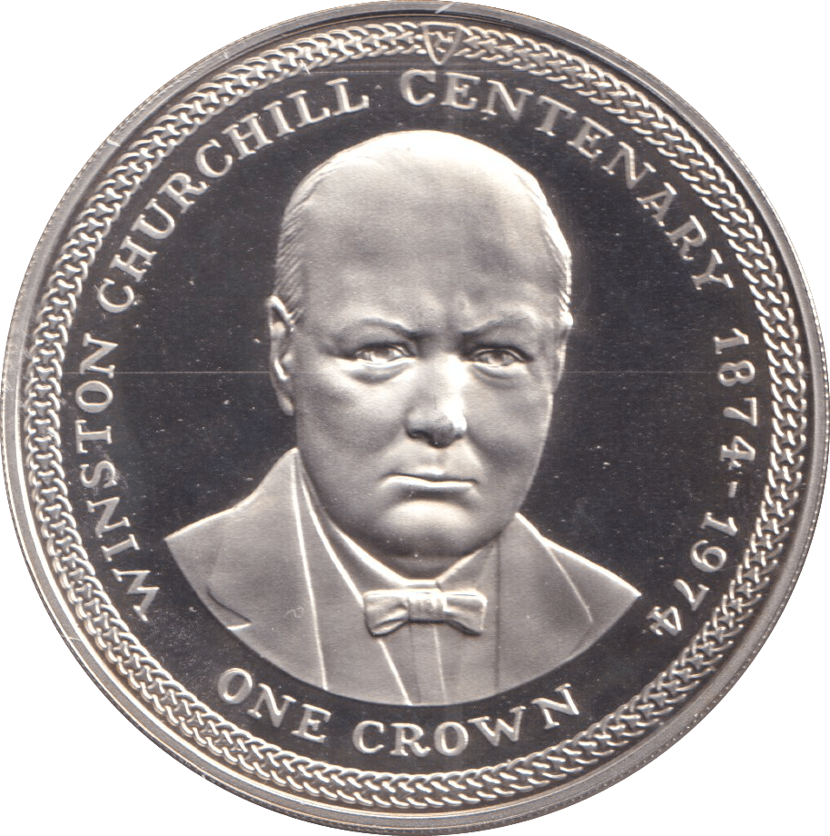 1974 ONE CROWN ISLE OF MAN WINSTON CHURCHILL CENTENARY - SILVER WORLD COINS - Cambridgeshire Coins