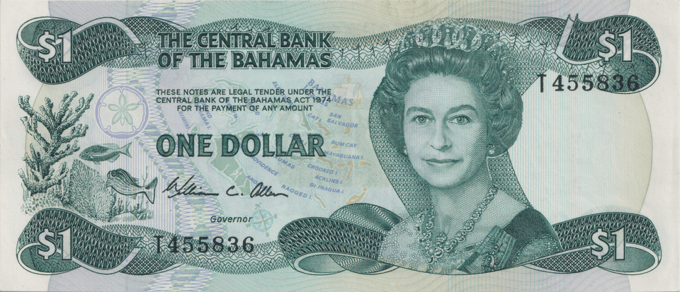1974 ONE DOLLAR BAHAMAS BANKNOTE REF-1760 - WORLD BANKNOTES - Cambridgeshire Coins