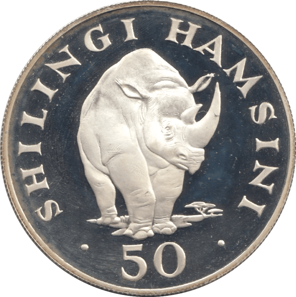 1974 REPUBLIC OF TANZANIA BLACK RHINO SILVER PROOF COIN 50 SHILLINGS .925 - SILVER WORLD COINS - Cambridgeshire Coins