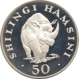 1974 REPUBLIC OF TANZANIA BLACK RHINO SILVER PROOF COIN 50 SHILLINGS .925 - SILVER WORLD COINS - Cambridgeshire Coins
