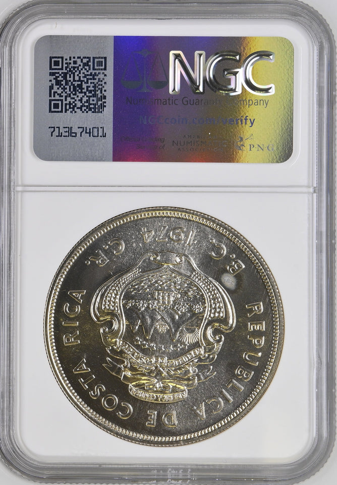 1974 SILVER COSTA RICA 100 COLONES CONSERVATION MANATEE ( NGC ) MS68 - NGC SILVER COINS - Cambridgeshire Coins