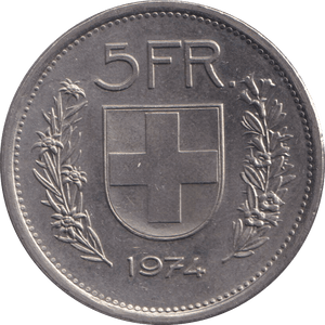 1974 SILVER FIVE FRANCS AUSTRIA - SILVER WORLD COINS - Cambridgeshire Coins