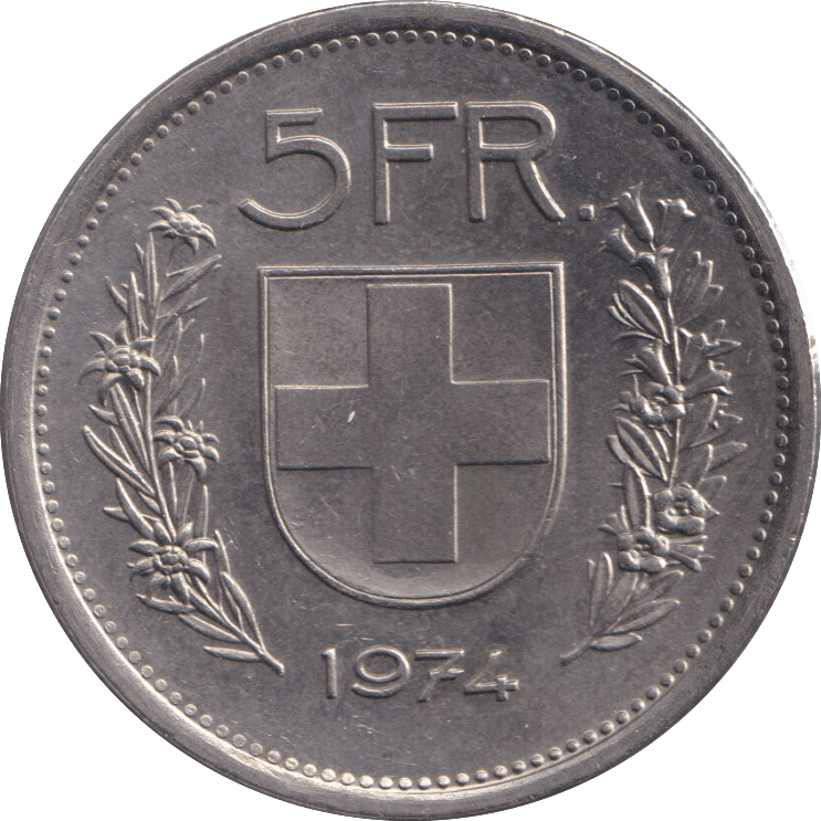 1974 SILVER FIVE FRANCS AUSTRIA - SILVER WORLD COINS - Cambridgeshire Coins