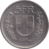 1974 SILVER FIVE FRANCS AUSTRIA - SILVER WORLD COINS - Cambridgeshire Coins
