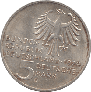 1974 SILVER FIVE MARKS GERMANY - SILVER WORLD COINS - Cambridgeshire Coins