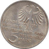 1974 SILVER FIVE MARKS GERMANY - SILVER WORLD COINS - Cambridgeshire Coins