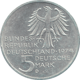 1974 SILVER GERMANY 5 MARKS - WORLD COINS - Cambridgeshire Coins
