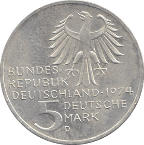 1974 SILVER GERMANY 5 MARKS - WORLD COINS - Cambridgeshire Coins
