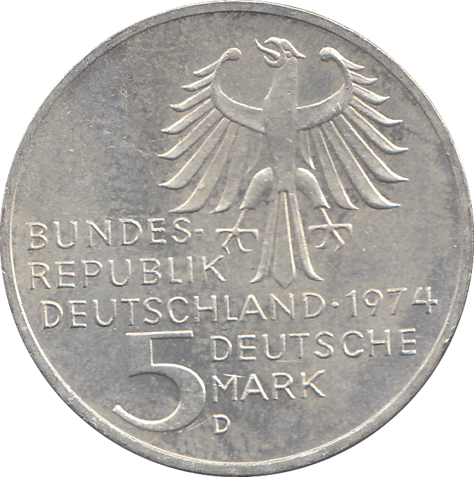 1974 SILVER GERMANY 5 MARKS - WORLD COINS - Cambridgeshire Coins