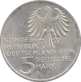 1974 SILVER GERMANY 5 MARKS - WORLD COINS - Cambridgeshire Coins