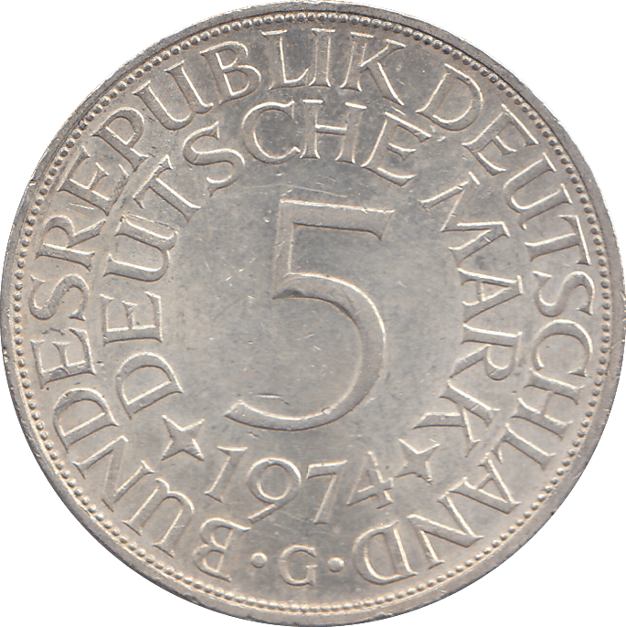 1974 SILVER GERMANY 5 MARKS - WORLD COINS - Cambridgeshire Coins