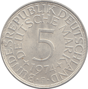 1974 SILVER GERMANY 5 MARKS - WORLD COINS - Cambridgeshire Coins