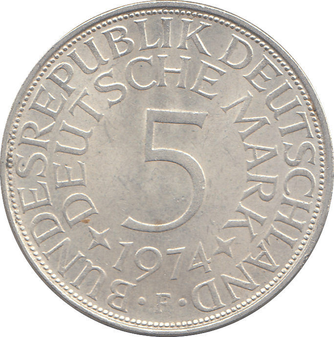 1974 SILVER GERMANY 5 MARKS - WORLD COINS - Cambridgeshire Coins