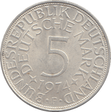 1974 SILVER GERMANY 5 MARKS - WORLD COINS - Cambridgeshire Coins