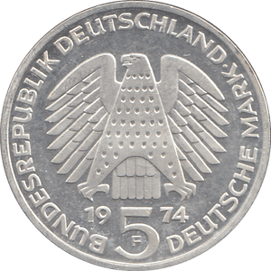 1974 SILVER GERMANY 5 MARKS - WORLD COINS - Cambridgeshire Coins