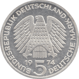 1974 SILVER GERMANY 5 MARKS - WORLD COINS - Cambridgeshire Coins