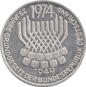 1974 SILVER GERMANY 5 MARKS - WORLD COINS - Cambridgeshire Coins